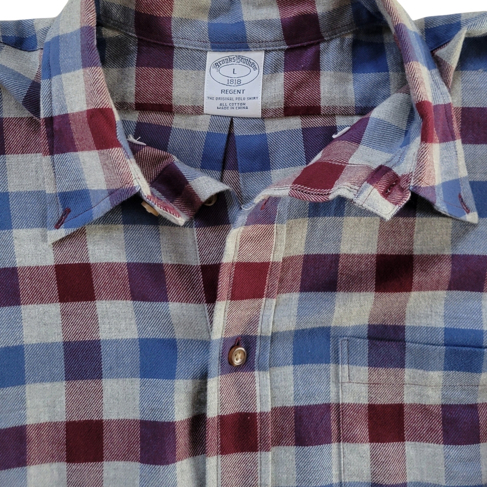 Brooks Brothers // M's Regent Sports Shirt // L // Royal Blue, Grey & Merlot - Picture 2 of 8